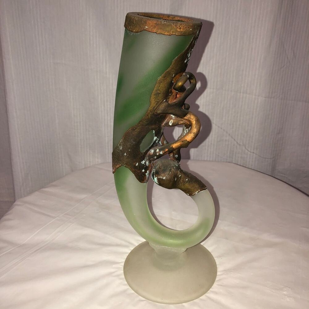 Vintage Hand Made Blown Glass Horn Coated with Metal